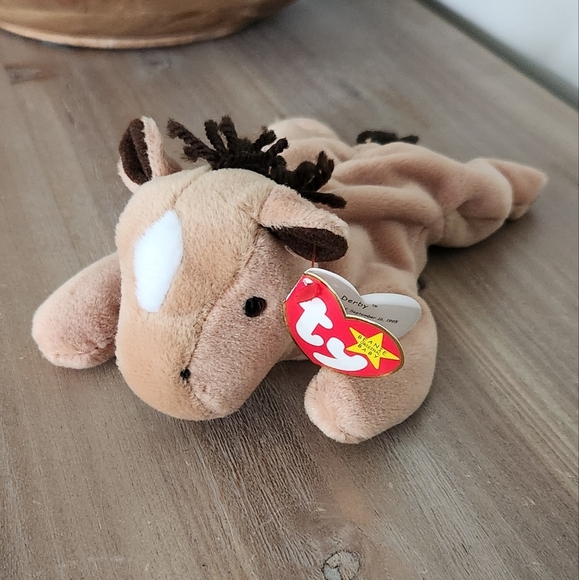 TY Beani Baby Derby Brown Horse Plush Toy With White Marking 1995 - Picture 1 of 16